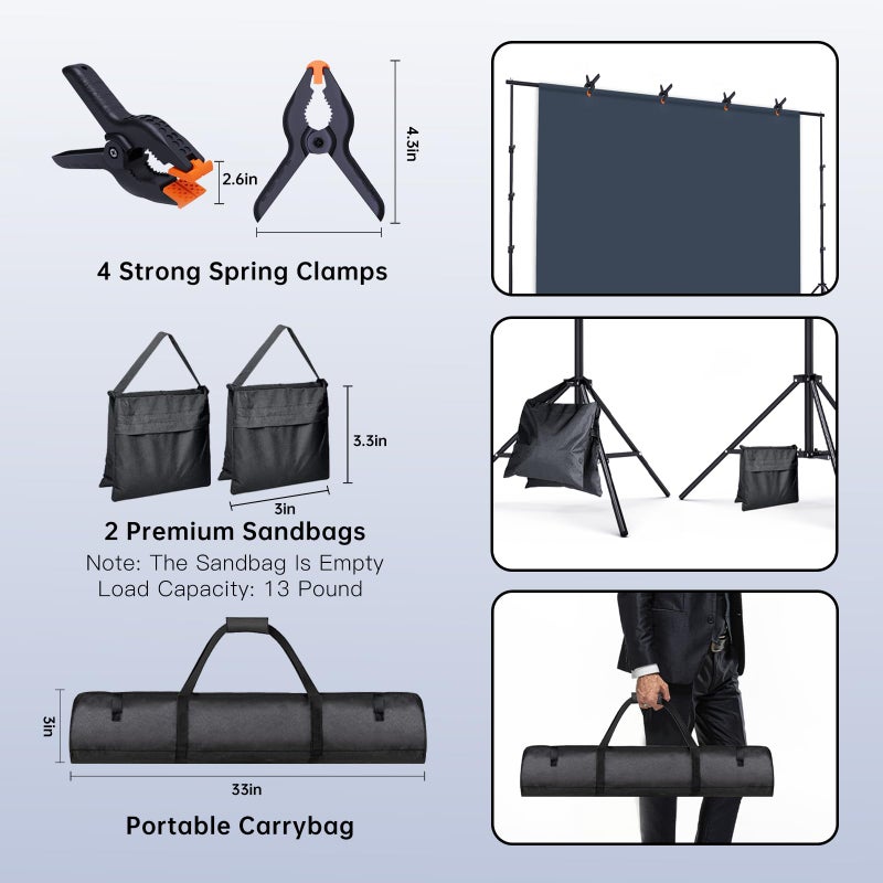BEIYANG Backdrop Stand, 7.5 FT x 10 FT Adjustable Photography Background Support System Kit with Carrying Bag for Photo Video Studio - Image 5